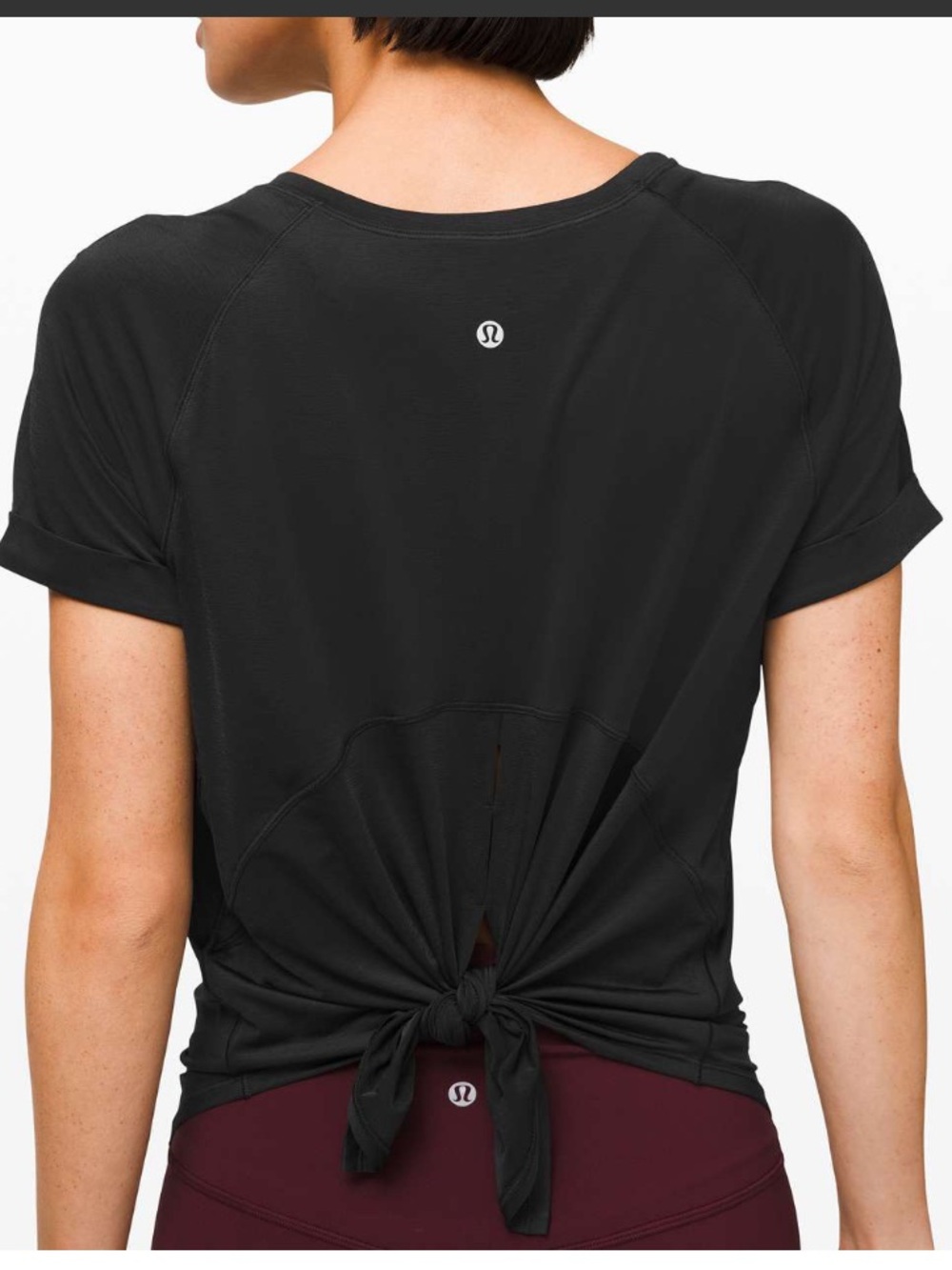 lululemon athletica Tie-Back Short Sleeve Tee - Black. Size 8.